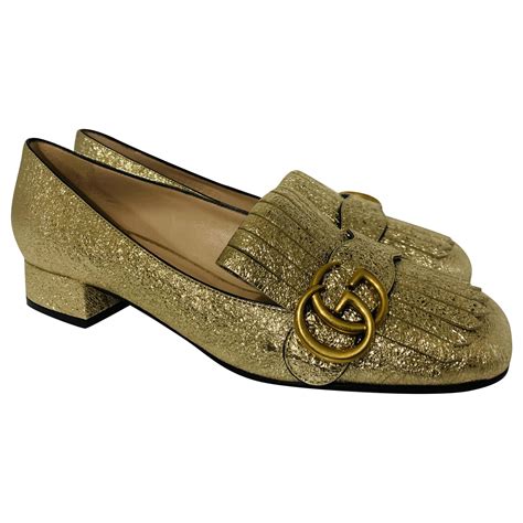 gold gucci shoes|Gucci marmont flats gold.